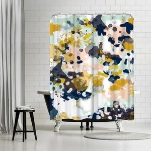 image:imageAmericanflat 71x74 Boho Shower Curtain  WaterResistant Long Shower Curtain with Durable Metal Grommets and 12 Hooks  100 Polyester  Black Mustard Yellow Terracotta and BeigeBlack