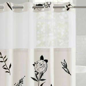 image:imageAmericanflat 71x74 Boho Shower Curtain  WaterResistant Long Shower Curtain with Durable Metal Grommets and 12 Hooks  100 Polyester  Black Mustard Yellow Terracotta and BeigeBlack  White