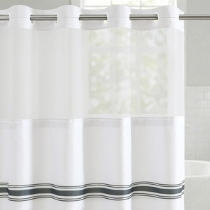 image:imageAmericanflat 71x74 Pink Ombre Shower Curtain  WaterResistant Long Shower Curtain with Durable Metal Grommets and 12 Hooks  100 PolyesterGrey Stripe