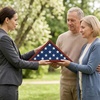 image:imageAmericanflat Large Flag Display Case for Folded 5x95 Burial Flags  Engineered Wood Display Box for Wall or Tabletop  Silhouette Collection  Barn WoodMahogany