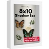 image:imageAmericanflat 8x10 Shadow Box Frame with ShatterResistant Glass  Silhouette Collection  Large Shadow Box Display Case for Tabletop and Wall Display  White with Soft Felt Back  Shatterresistant glass 15 inch interior depth hangs vertical or horizontal displays keepsakes medals and memorabiliaWhite