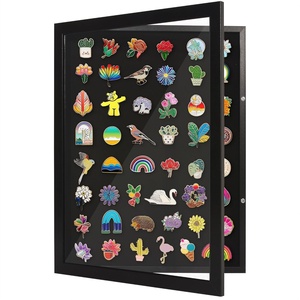 image:imageAmericanflat 14x18 Pin Display Case  Black  Polished plexiglass front felt backing secure frontopening door hanging hardware for pins medals and keepsakesBlack