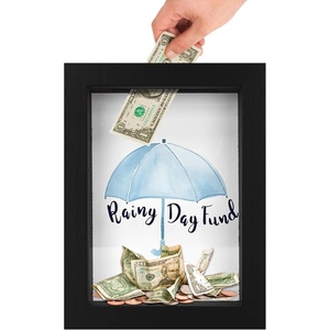 image:imageAmericanflat 5x7 Rainy Day Shadow Box Frame with Polished CrystalClear Glass  Money Saver Shadow Box with Slot On Top for Wall Display  Black Frame Ideal for Vacation Wedding or Adult Piggy BankBlack