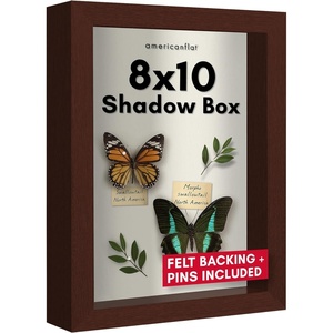 image:imageAmericanflat 8x10 Shadow Box Frame  Engineered Wood  Black  Shatterresistant glass 14 inch interior depth hangs vertical or horizontal displays keepsakes medals and memorabiliaMahogany