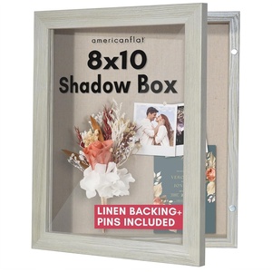 image:imageAmericanflat 8x10 Shadow Box Frame  Engineered Wood  Black  Shatterresistant glass 14 inch interior depth hangs vertical or horizontal displays keepsakes medals and memorabiliaGrey Wood