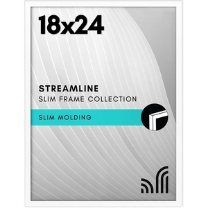image:imageAmericanflat 18x24 Poster Frame  Slim Molding  White  Polished plexiglass front hangs vertical or horizontal sawtooth hangers included secure turntab backing18X24