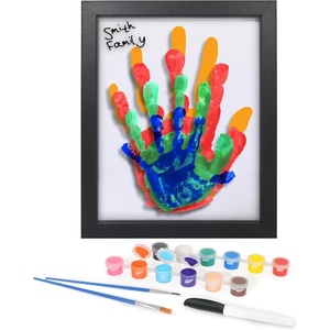 image:imageAmericanflat Family Handprint Kit with Polished Plexiglass  8x10 Frame with Five Panels for DIY Prints  Includes Washable Paint Brushes and Marker  Keepsake Frame for Wall Display  BlackFamily Handprints Kit