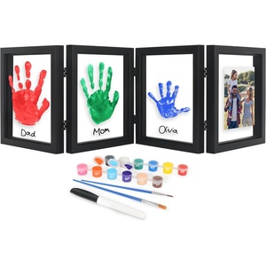image:imageAmericanflat Family Handprint Kit with Polished Plexiglass  8x10 Frame with Five Panels for DIY Prints  Includes Washable Paint Brushes and Marker  Keepsake Frame for Wall Display  BlackFamily Handprints Kit  4 Openings