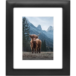 image:imageAmericanflat 8x10 Picture Frame in Black with Polished Glass and Vegan Leather  Displays 5x7 With Mat and 8x10 Without Mat  Horizontal and Vertical Formats for Wall and Tabletop