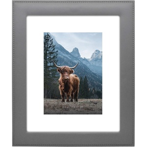 image:imageAmericanflat 8x10 Picture Frame in Grey with Polished Glass and Vegan Leather  Displays 5x7 With Mat and 8x10 Without Mat  Horizontal and Vertical Formats for Wall and Tabletop