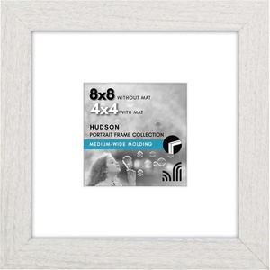 image:imageAmericanflat 8x8 Picture Frame  Matted to 4x4  Engineered Wood  White  Shatterresistant glass wall or tabletop display with included easel sawtooth hangers included use with or without mat